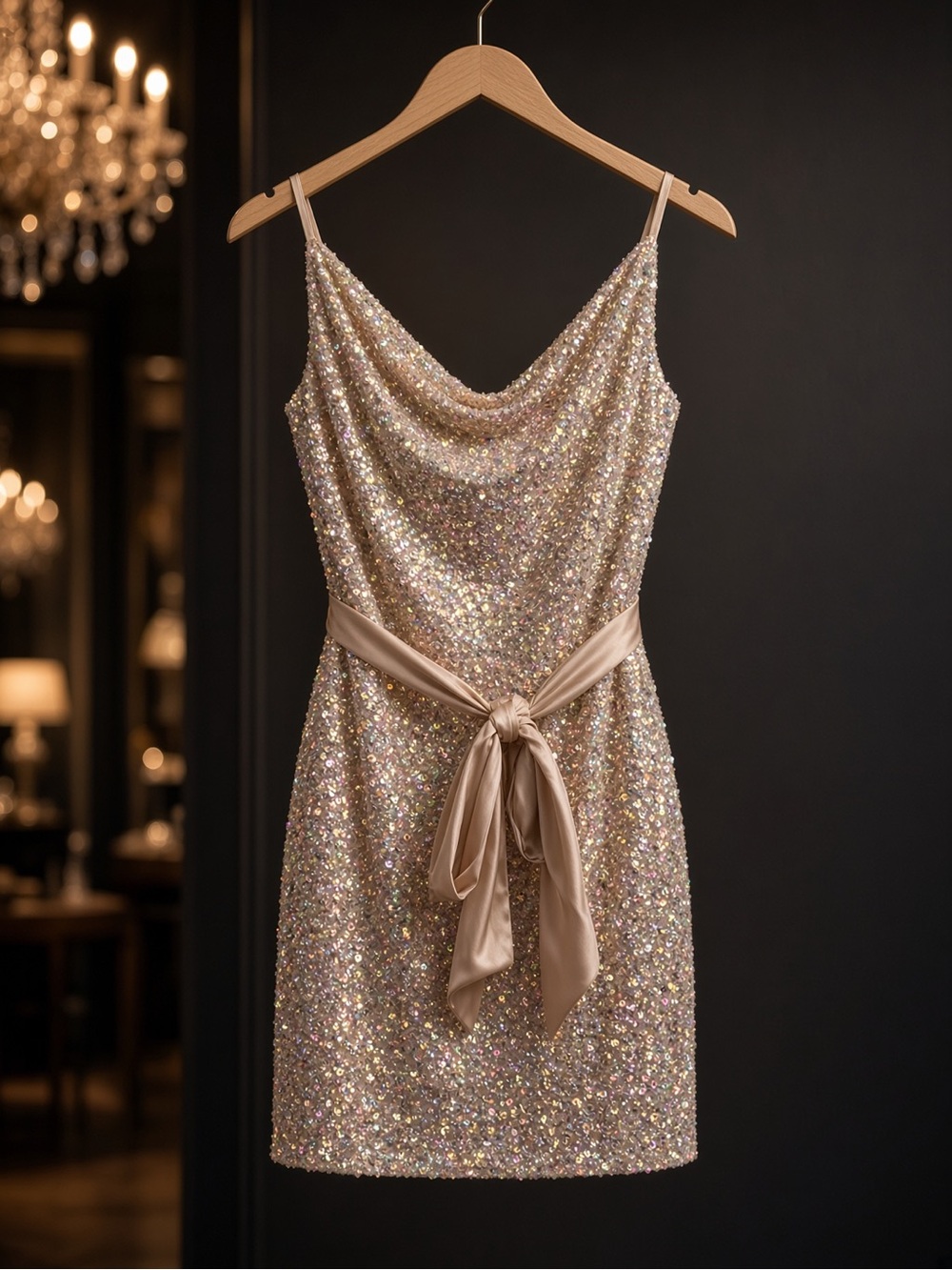 Sequin cowl neck dress Small